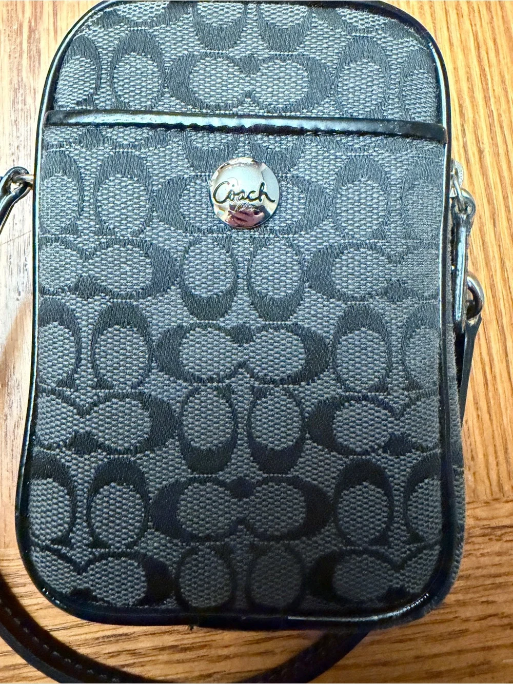Y2K Coach Black Signature Logo Camera Pouch with Silver Logo